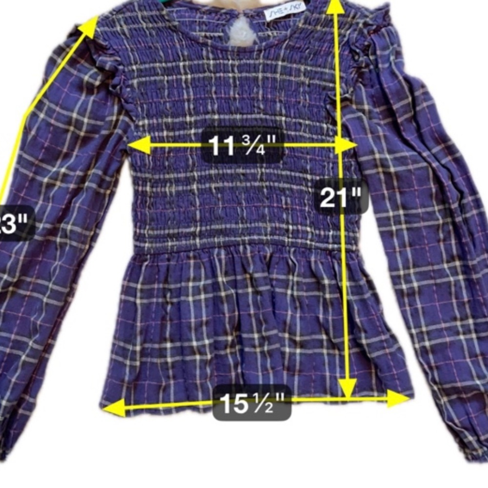 She & Sky Smocked Plaid Blouse Cottagecore Academia Peplum Puff Sleeve Sz S - Picture 4 of 7